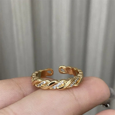 Luxury W Letter Ring - Gold Plated with Row Diamonds, Elegant Adjustable Statement Piece, Dainty Feminine Jewelry