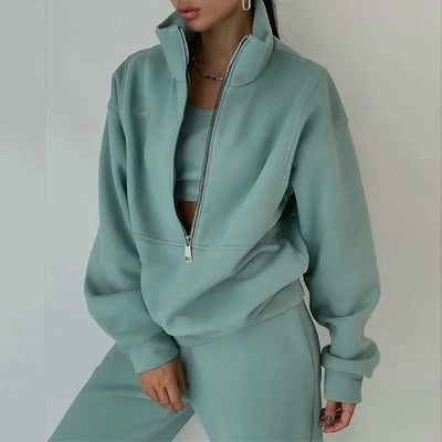 Autumn Winter Women Tracksuits Two Piece Outfits Fleece Lined Zipper Sweatshirt High Waist Pants Sets Female Sport Suits 2024