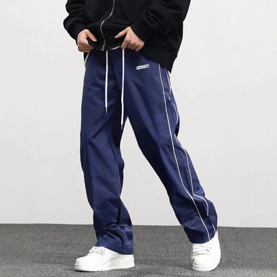 Men's New Woven Trousers High Street Trend Retro Casual Cuff Long Pants