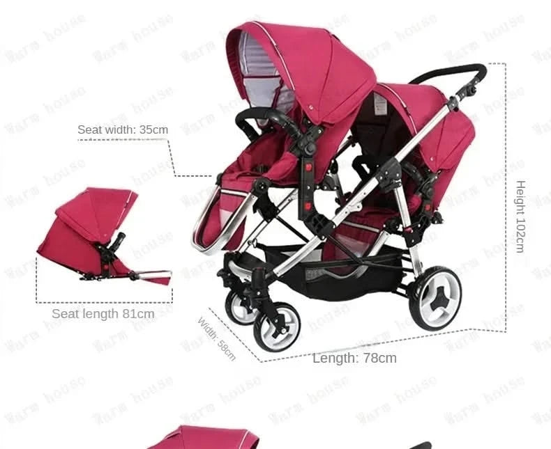 Twin Baby Stroller  Foldable, Two-way  Multifunctional Twin Baby Stroller,High View Baby Stroller Adjustable Armrests