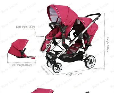Twin Baby Stroller  Foldable, Two-way  Multifunctional Twin Baby Stroller,High View Baby Stroller Adjustable Armrests