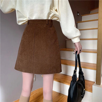 Skirts Women A-line Retro Korean Style Slim Basic All-match Student Autumn Ins Cozy Trendy Feminine Aesthetic Popular Faldas New