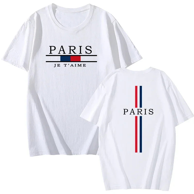 Paris Printed T-shirts for Men High Quality 100% Cotton Short Sleeved Tops Summer Spring Daily Casual Sports Tees Urban Trend