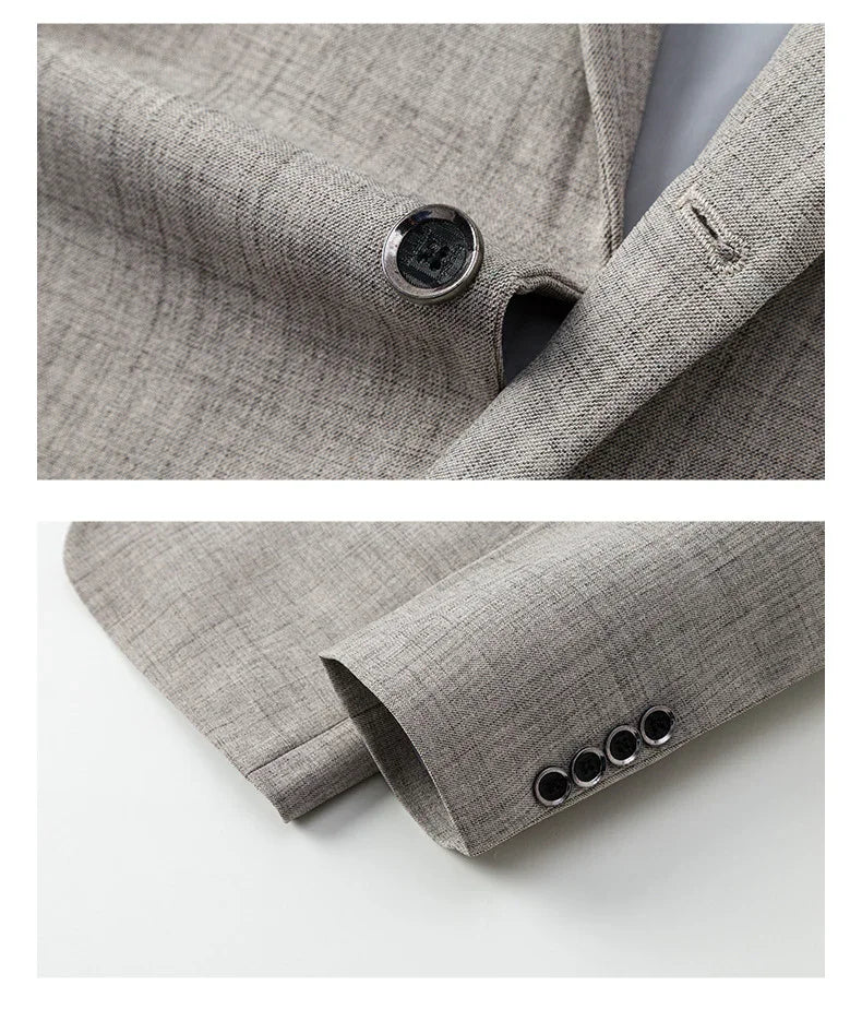 Spring Autumn Men's Blazer Luxury Plaid Jacquard Casual Suit Jacket Gray Blue Beige Loose Male Coat Costume Homme