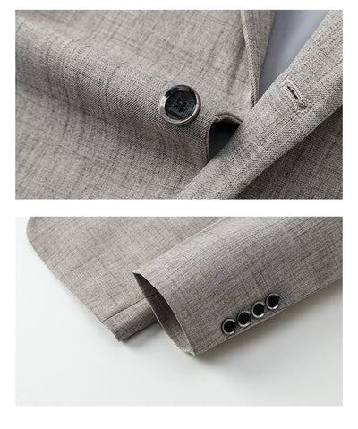Spring Autumn Men's Blazer Luxury Plaid Jacquard Casual Suit Jacket Gray Blue Beige Loose Male Coat Costume Homme
