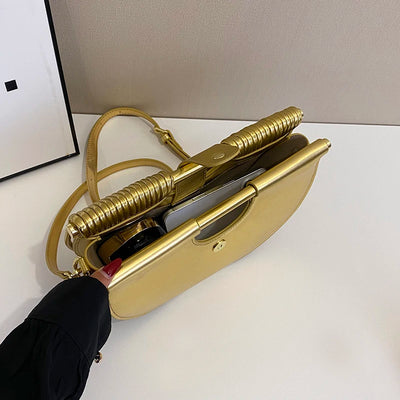 Handbags for Women 2025 New Gold Luxury Designer Brand Handwoven Noodle Bags Rope Knotted Pulled Half Moon Silver Evening Clutch