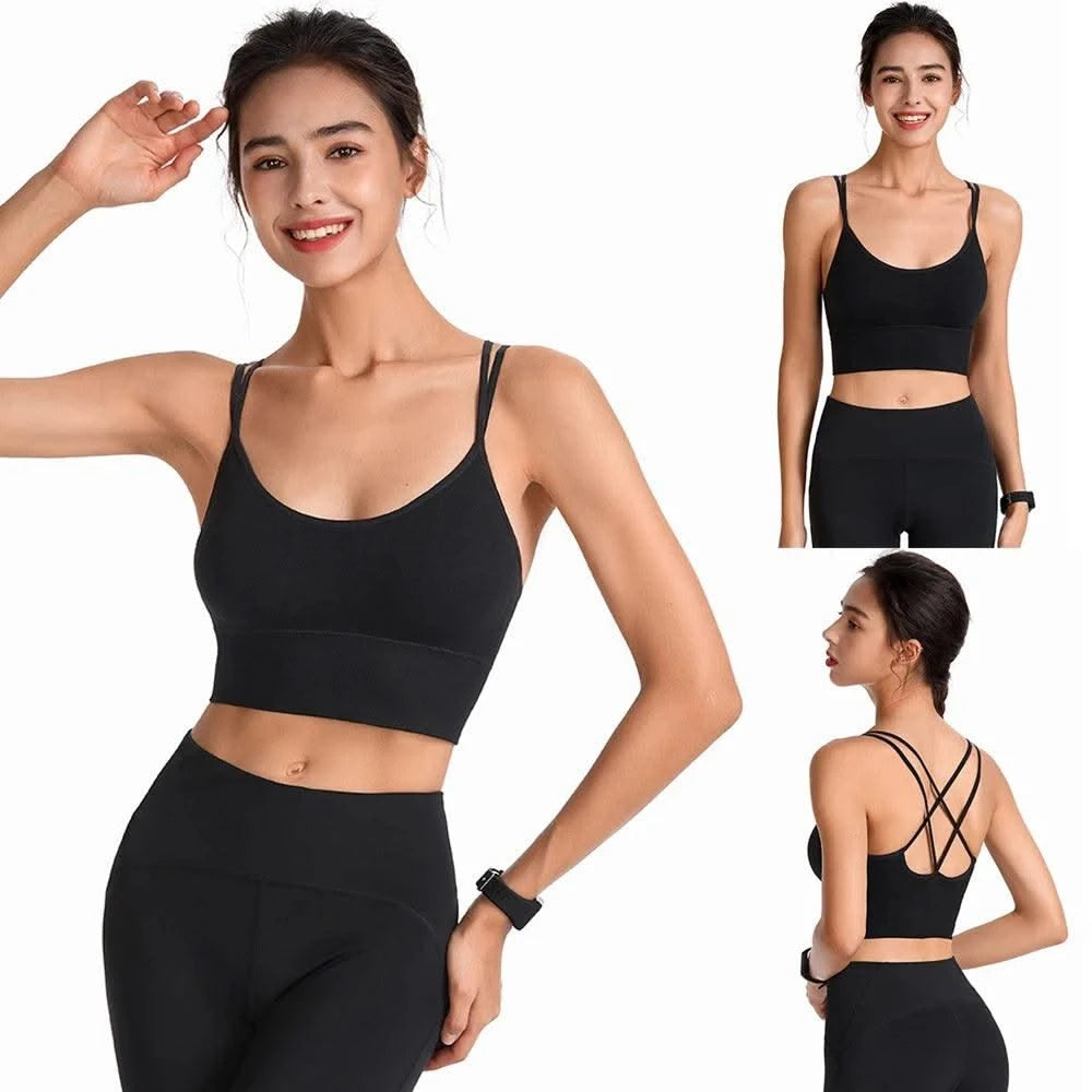 Women Strappy Sports Bras Padded Fitness Yoga Vest