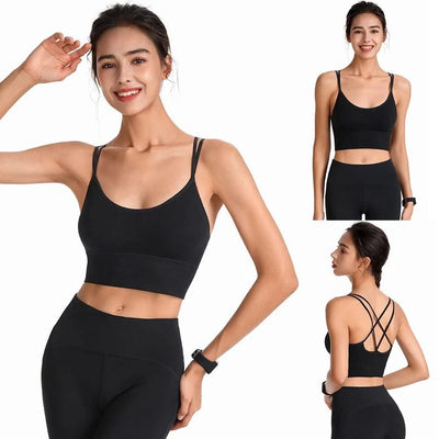 Women Strappy Sports Bras Padded Fitness Yoga Vest