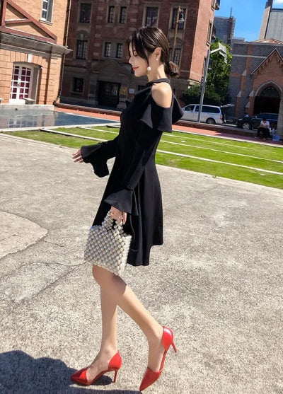 Ruffle Dresses for Women A Line Midi Woman Long Sleeve Dress Y2k Loose Casual Youth Korean Fashion One-piece Sensual Sexy X 2025