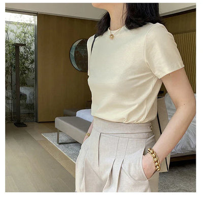 2025 Summer T shirts for Women Men Brown Casual Female Korean Streetwear Tees Unisex Basic Solid Young Cool Oversized Tops