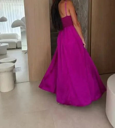 Summer Sexy Dresses Women's Party High Waist Dresses New Fashion Off Shoulder Solid Color Pleated Slit Suspender Dress for Women
