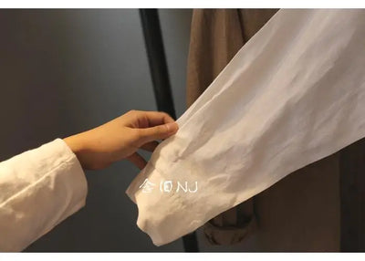Cotton Linen Women Medium-Length White Polo Shirt Women Large Size Women Clothing Spring Autumn Design Niche Long-Sleeved Shirt