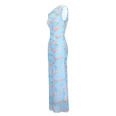 Women's Dresses Summer Streetwear Fashion New Print Split Print Maxi Dresses Sexy Female Casual Slim Knitted Dresses Clothing