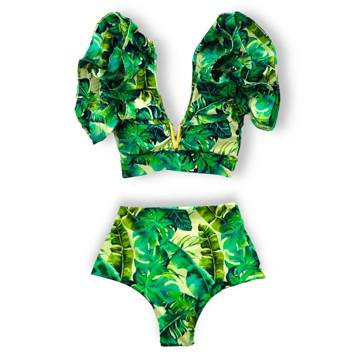 Swimwear High Waist Bikinis with Belt V Neck Shirring Swimsuit Women Ruffle Bathing Suit y2k Drawstring Beachwear