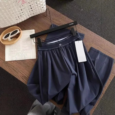 Women's Wide Leg Pants Elastic High Waist Casual Solid Sports Pants 2025 Fashion Yoga Fitness Summer Straight Trousers Women