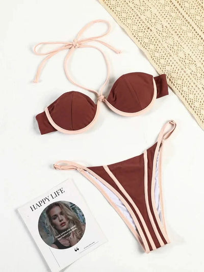 Sexy Bikinis Cup Swimsuit Print Biquinis Feminino Swimwear Bow String Bikini Sets Micro Bathing Suit Women Beachwear Summer