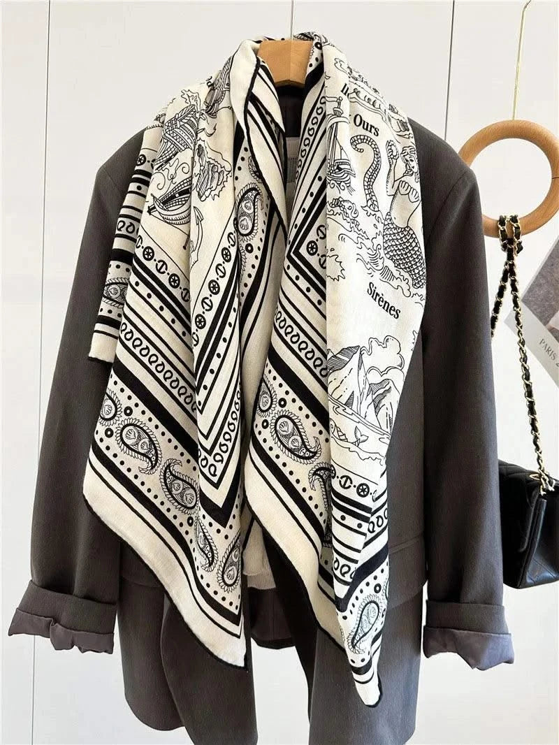 Large Square Wool Blanket Scarf Wraps Women Shawl 132x132CM
