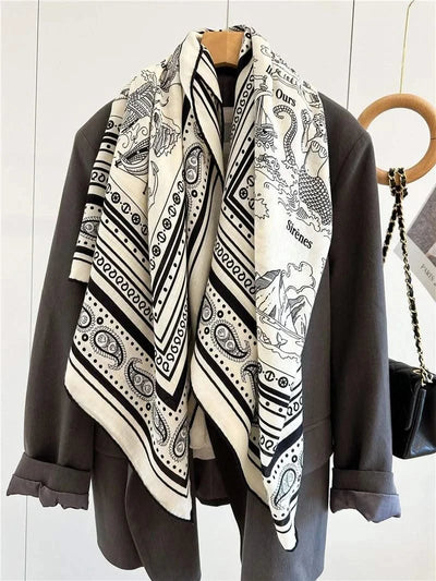 Large Square Wool Blanket Scarf Wraps Women Shawl 132x132CM