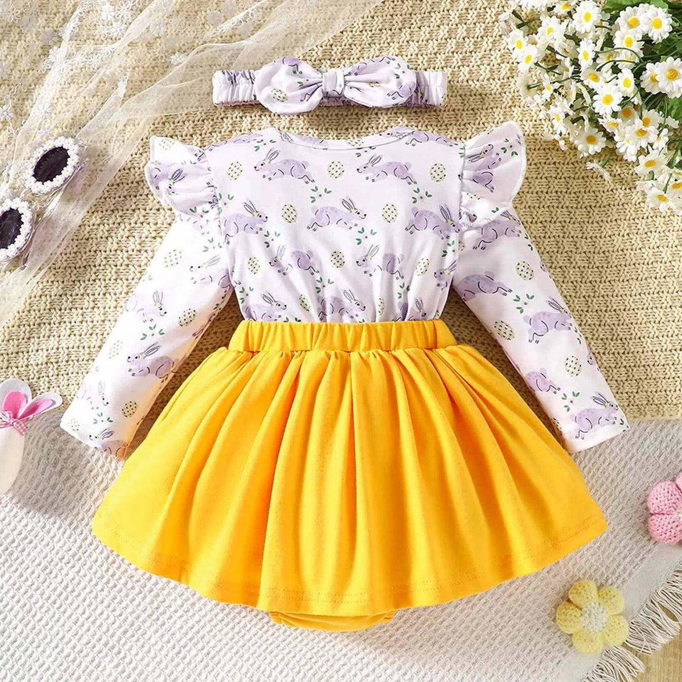 Long Sleeve Cartoon Cute Pink Rabbit Bodysuit Rompers for Newborn Baby Girl |My First Easter Baby Clothes