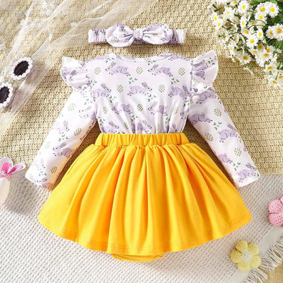 Long Sleeve Cartoon Cute Pink Rabbit Bodysuit Rompers for Newborn Baby Girl |My First Easter Baby Clothes