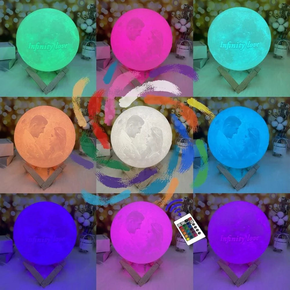 Customized 3D Printing Moon Lamp Personalized Photo Text Night Light USB Rechargeable Gift for Birthday Mother's Valentine Day