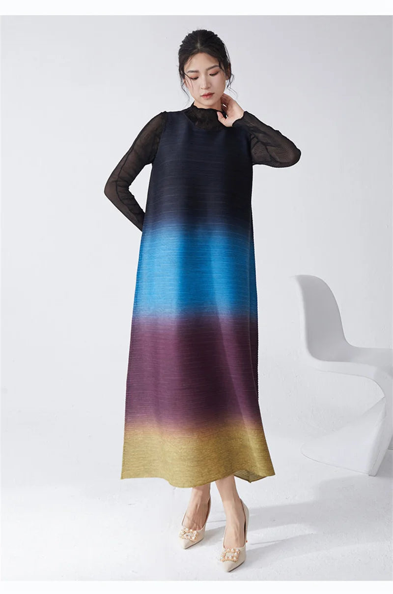 Womens Dresses Evening Dresses Ladies' Lssey Miyake Dress's High Sense Wear 2025 New Gradient Sleeveless Loose Long Dress Tide