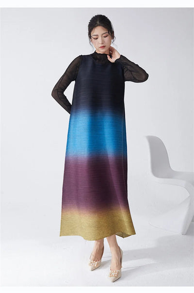 Womens Dresses Evening Dresses Ladies' Lssey Miyake Dress's High Sense Wear 2025 New Gradient Sleeveless Loose Long Dress Tide