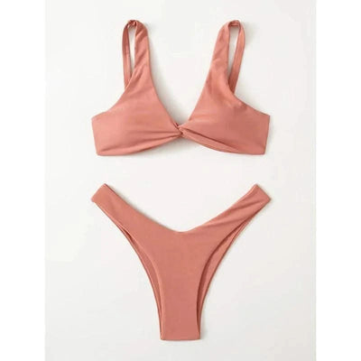 OIINAA Bathing Suit Women Solid Sexy Swimsuit Bow Tie Drawstring Lace Up Summer Bikini Set Two-pieces Beachwear Thong Biquinis