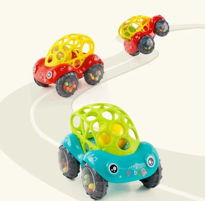 Baby Car Toys for 6 12 Months Friction Car Infant Soft Rubber Inertial Push and Go Vehicles Roll Car Hand Rattle Gift for Kids