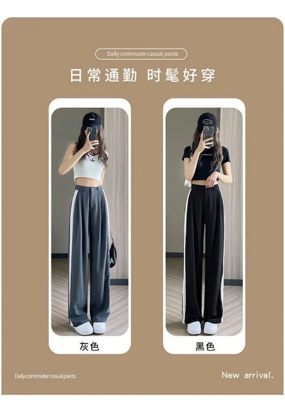 Wide-leg Pants for Women in Spring and Autumn High Waist Loose Straight Slim Striped Floor-moving Suit Pants
