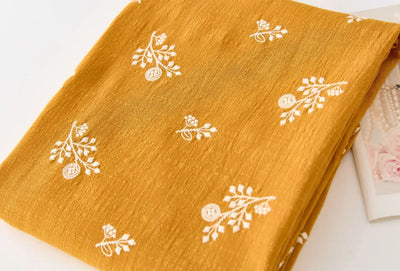 140x50cm Embroidered Slub Cotton Linen Fabric Clothing Sewing Fabric, Diy Women's Dress Forest Flower Cloth