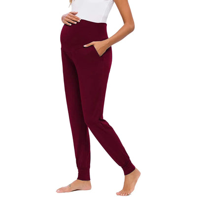 Spring Maternity Women's Casual Pants Premama Solid High Waist Strechy Lounge Trousers For Pregnant Women Joggers With Pockets