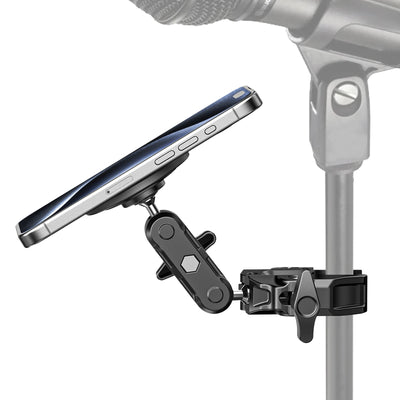 All-Metal Magsafe Phone Holder with Heavy-Duty Adjustable Clamp - Secure Magnetic Mount for Spin Bikes/mic Stands/handlebars