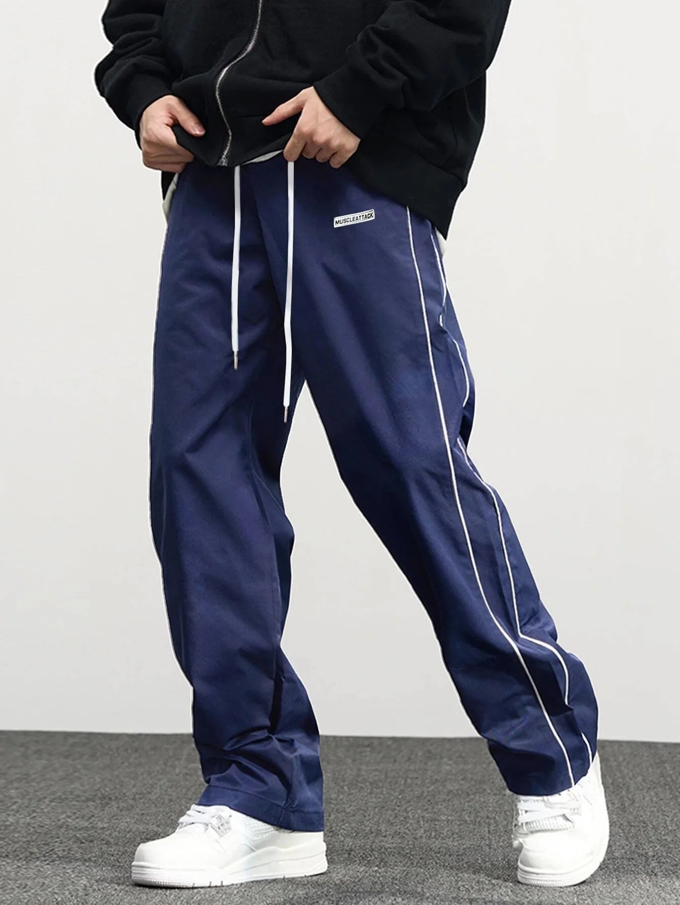 Men's New Woven Trousers High Street Trend Retro Casual Cuff Long Pants