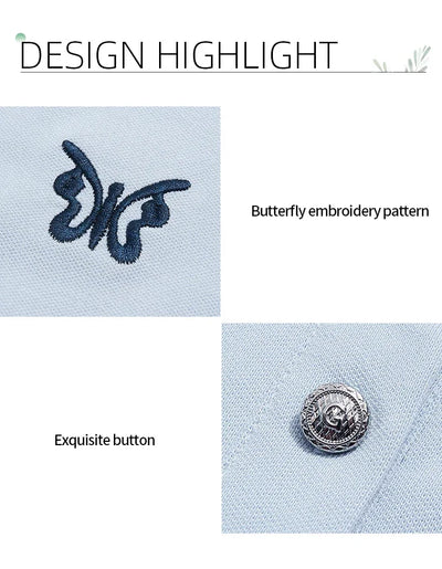 I BELIEVE YOU Blue Polo Collar T-shirt Top for Women Summer 2025 Butterfly Embroidered Breathable Short Sleeve Tees 2252015969