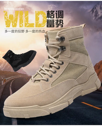 Outdoor Training Men's Tactical Boots High-Top Desert Shoes Camouflage Climbing Hiking Shoes for Men Canvas Platform Ankle Boots