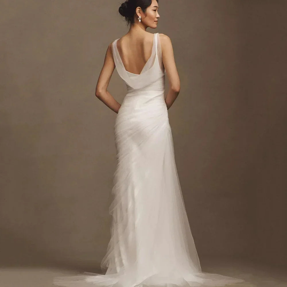 Simple Elegant Customized Wedding Dresses Sheath V Neck Bridal Gowns Spaghetti Straps Bride Dress Robe De Mariée