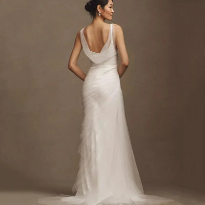Simple Elegant Customized Wedding Dresses Sheath V Neck Bridal Gowns Spaghetti Straps Bride Dress Robe De Mariée