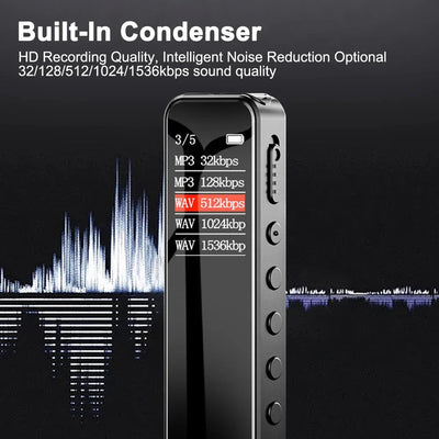 Digital Voice Recorder High-Quality Noise Reduction Record with Playback MP3 Music Player Activated Record 1536KBPS HD Recording