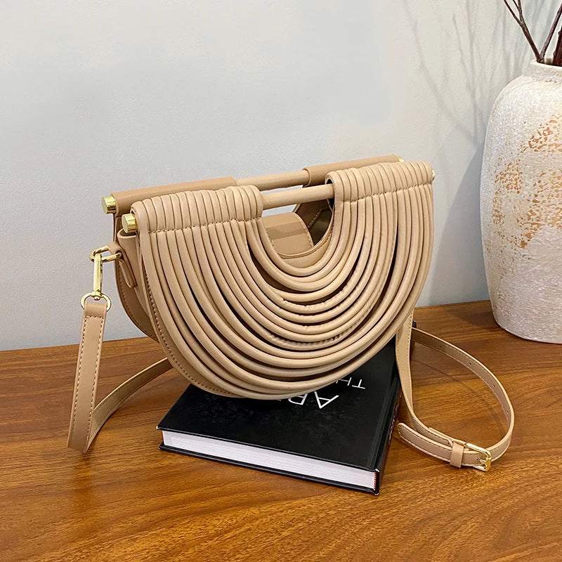 Handbags for Women 2025 New Gold Luxury Designer Brand Handwoven Noodle Bags Rope Knotted Pulled Half Moon Silver Evening Clutch