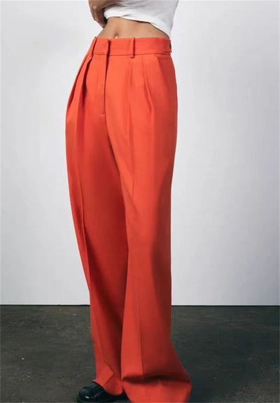 Women's Trousers New Summer 2025 Orange Mid Rise Simple Trousers Casual Commute Stylish Versatile