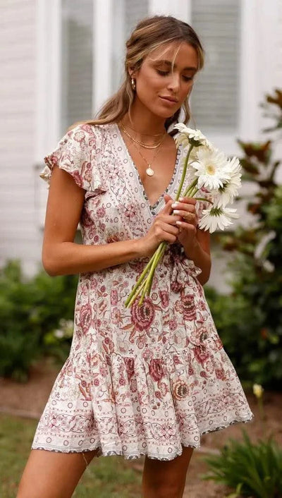 Elegant Women's Dresses Summer Bohemian Dress Vestidos Curtos Mujer Kadın Elbisesi Yazlık Kısa Elbiseler Midi Elbiseler Robe Ete