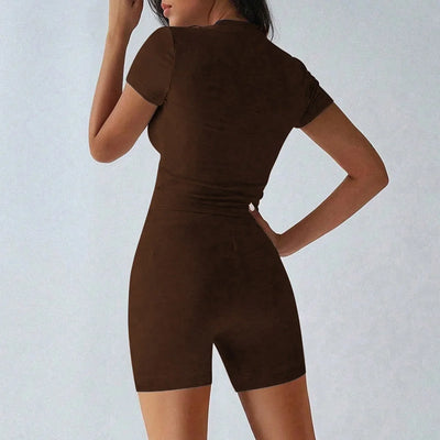 Women's Shorts Tracksuit Outfits Simple Solid Comfy Short Sleeve Tops Drawstring Waist Shorts Set Causal Sports Yoga Style Set