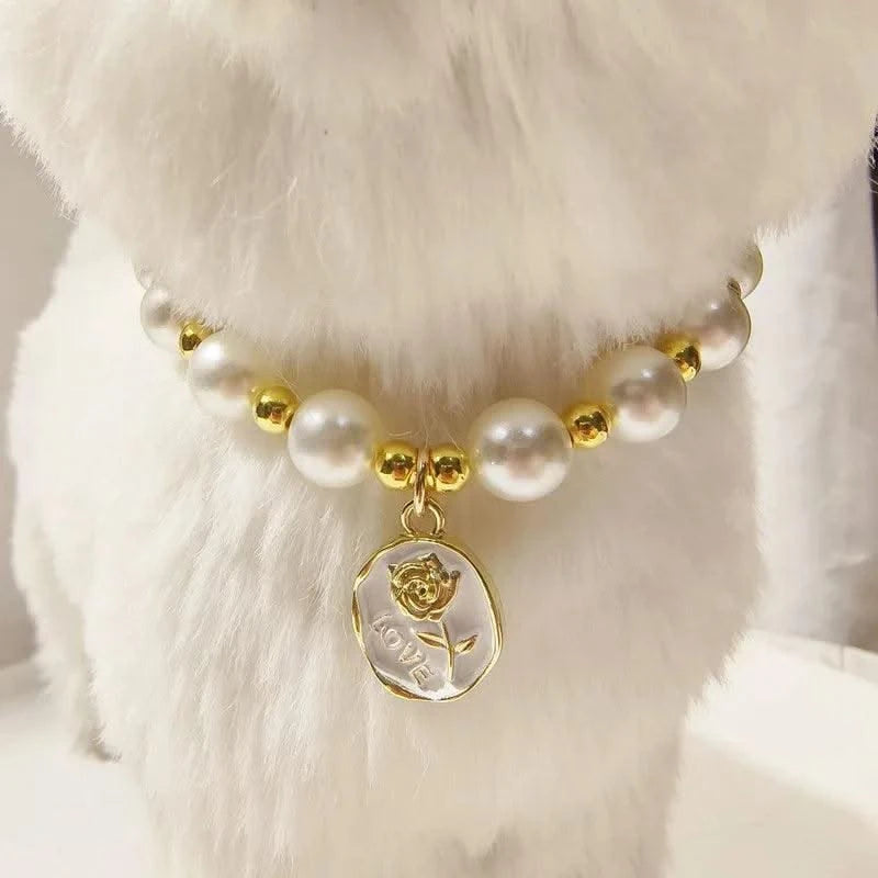 Pet Collar Adjustable Pearl Cat Collars Cute Rose Flower Kitten Puppy Necklace Pet Product Cat Dog Accessories