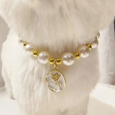 Pet Collar Adjustable Pearl Cat Collars Cute Rose Flower Kitten Puppy Necklace Pet Product Cat Dog Accessories