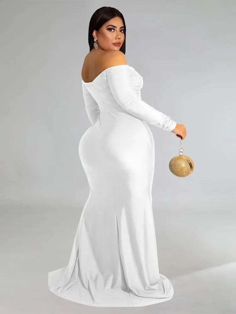 Wmstar Plus Size Party Dresses for Women Off Shoulder V Neck Slip Hem Elegant Full Length Maxi Dress Wholesale Dropshipping 2022