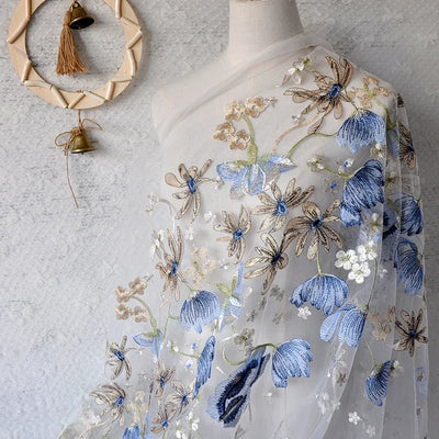 Haute Couture Tulle Mesh Lace Embroidery women's Wedding Dress Fabric Curtain DIY Gauze Skirt Sewing Stitching Material Cloth