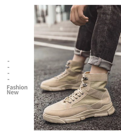 Outdoor Training Men's Tactical Boots High-Top Desert Shoes Camouflage Climbing Hiking Shoes for Men Canvas Platform Ankle Boots