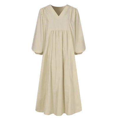 Women's fashion European and American dress Women's clothing Cotton linen loose lantern sleeves
