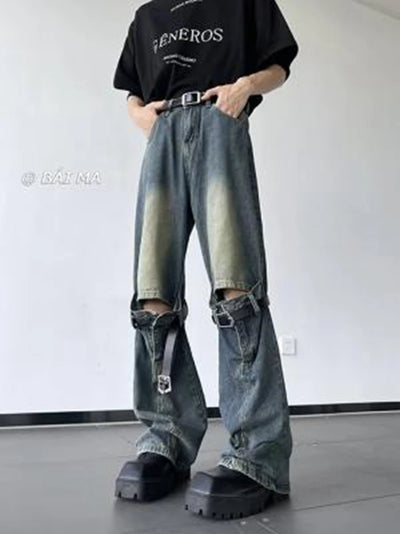 Men's Jeans Vintage Knee Destroyed Ripped Jeans streetwear Slim fit Pants beggar Hole Hip Hop denim trousers Men y2k jeans